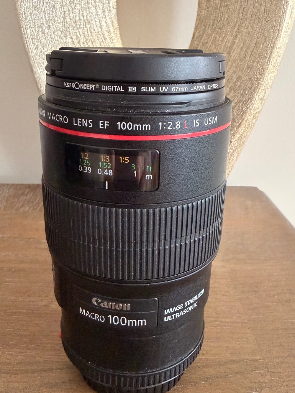 Canon 100mm Macro Lens with Red Accent and Black Body